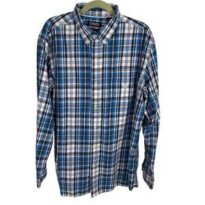 Chaps Easy Care Twill Men's Plaid Button-Front Shirt Long-Sleeve Blue Size XL